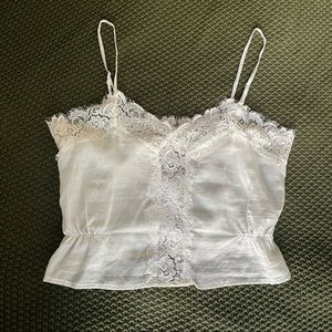 White Reformation crop top with lace trim, XS